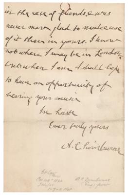 Lot #503 Algernon Swinburne Autograph Letter Signed - Image 2