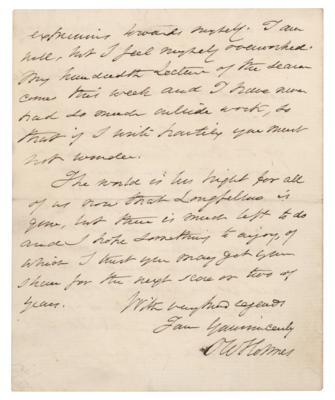 Lot #484 Oliver Wendell Holmes, Sr. Autograph Letter Signed - Image 4