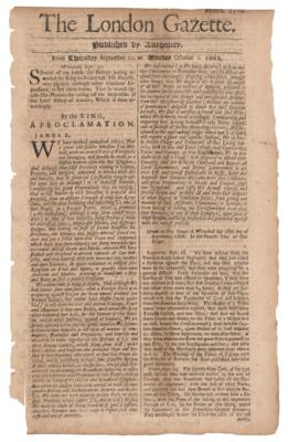 Lot #134 James II 1688 London Gazette Newspaper