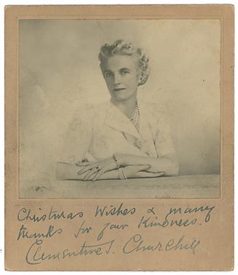 Lot #88 Clementine Churchill Signed Photograph and Signed Christmas Card - Image 1