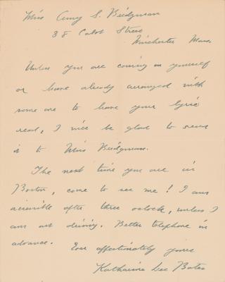 Lot #470 Katherine Lee Bates Autograph Letter Signed - Image 2