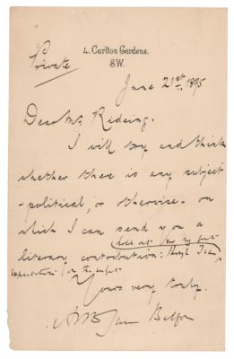 Lot #63 Arthur James Balfour Autograph Letter Signed