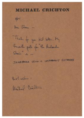 Lot #476 Michael Crichton Autograph Letter Signed
