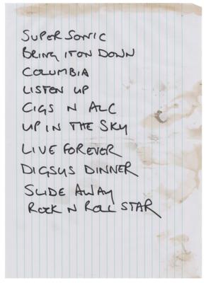 Lot #632 Oasis: Noel Gallagher Handwritten Concert Set List