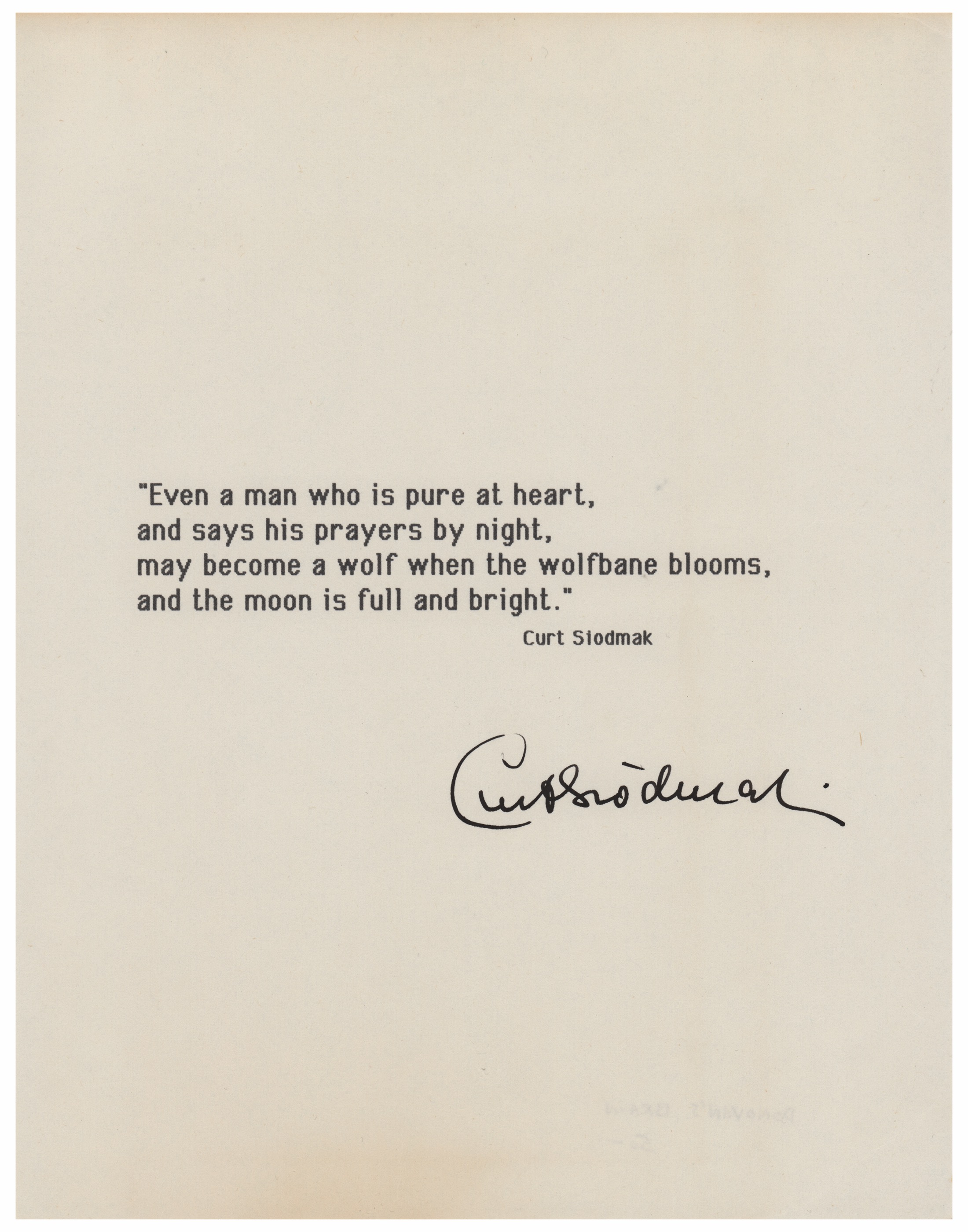 Lot #732 Curt Siodmak Typed Quotation Signed - Image 1