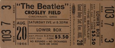 Lot #522 Beatles 1966 Crosley Field Unused Concert Ticket - Image 1