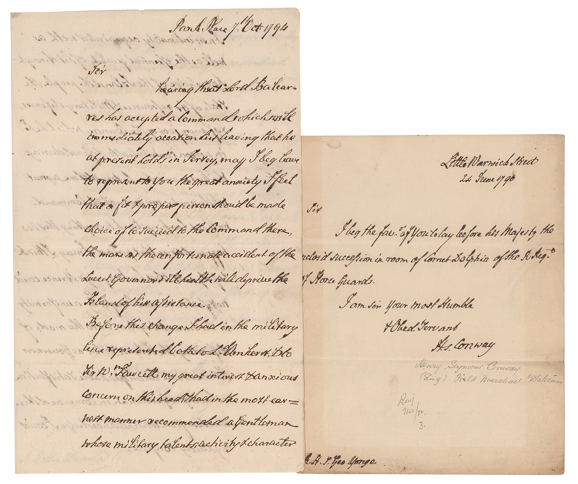 Lot #281 Henry Seymour Conway (2) Autograph Letters Signed