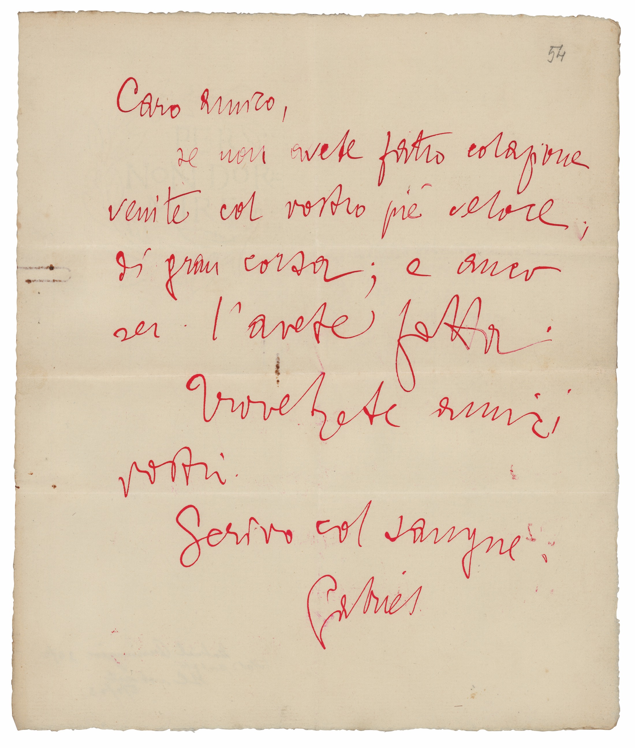 Lot #477 Gabriele D'Annunzio Autograph Letter Signed