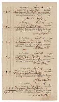 Lot #243 Connecticut Uncut Treasury Office Pay Order Sheet Signed by Peter Colt  - Image 1