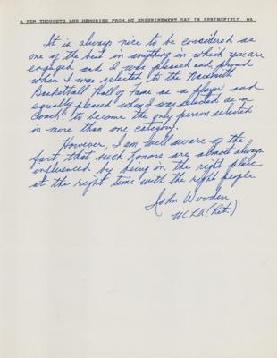 Lot #834 John Wooden Autograph Letter Signed