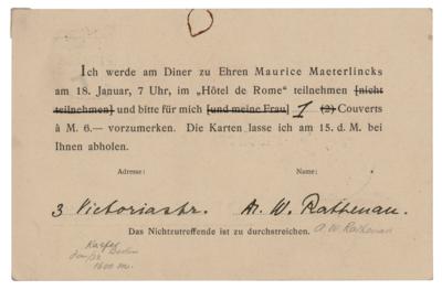 Lot #29 Walther Rathenau Signed Postcard - Image 1