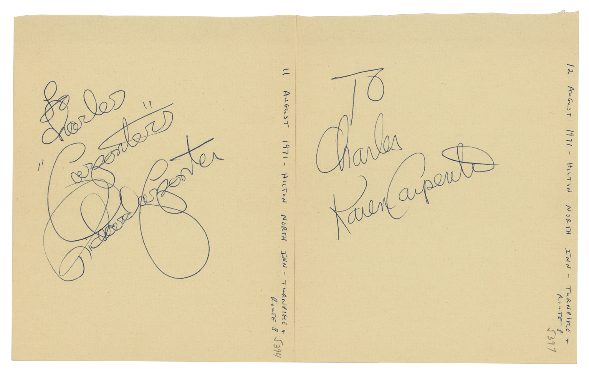 Lot #657 Karen and Richard Carpenter Signatures
