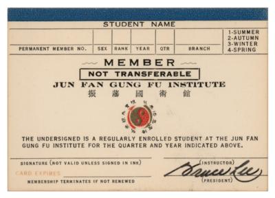 Lot #676 Bruce Lee Signed Membership Card for the