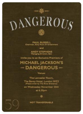 Lot #662 Michael Jackson Gold Metal 'Dangerous' Album Premiere Invitation 