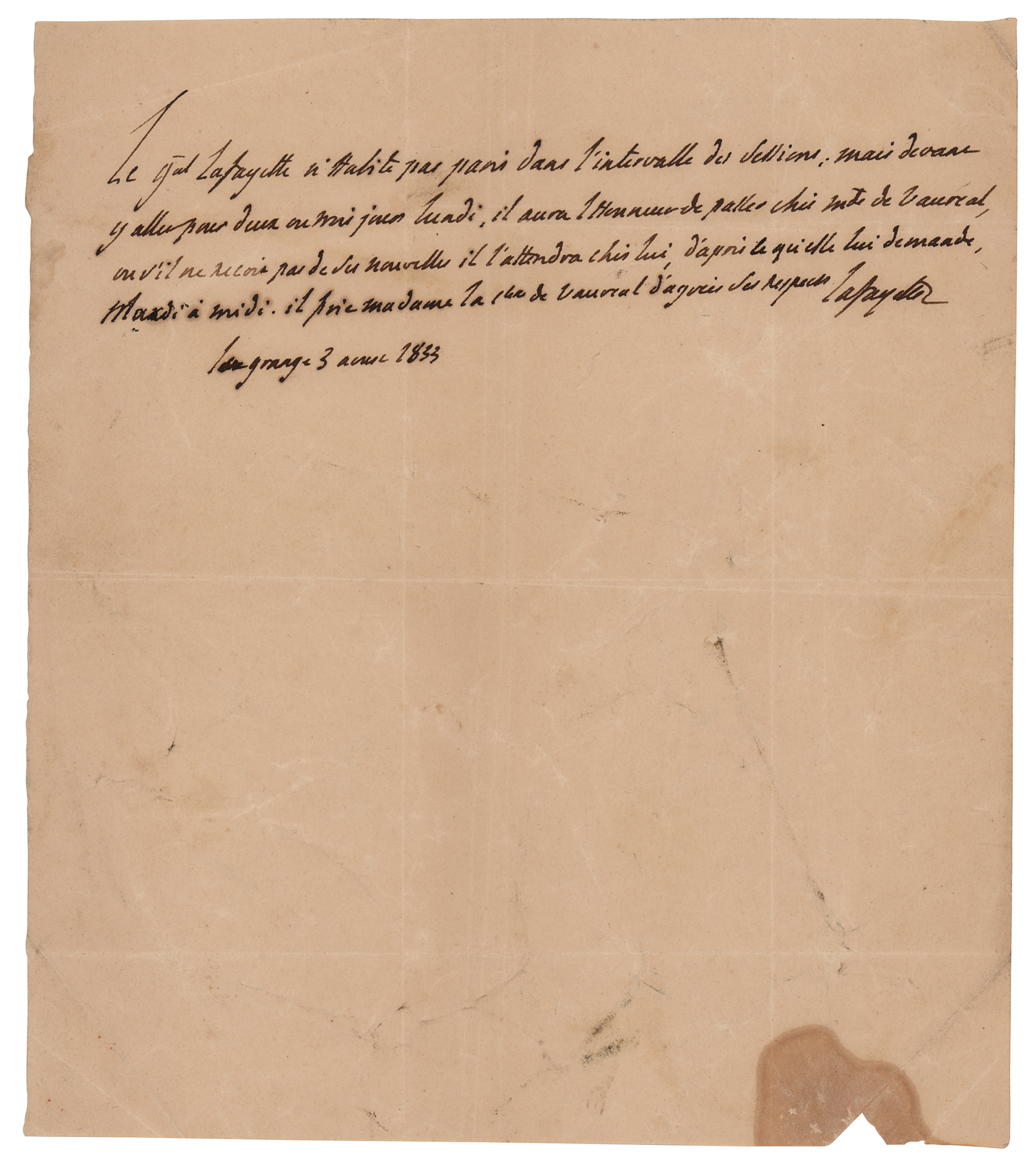 Lot #260 Marquis de Lafayette Autograph Letter Signed Twice