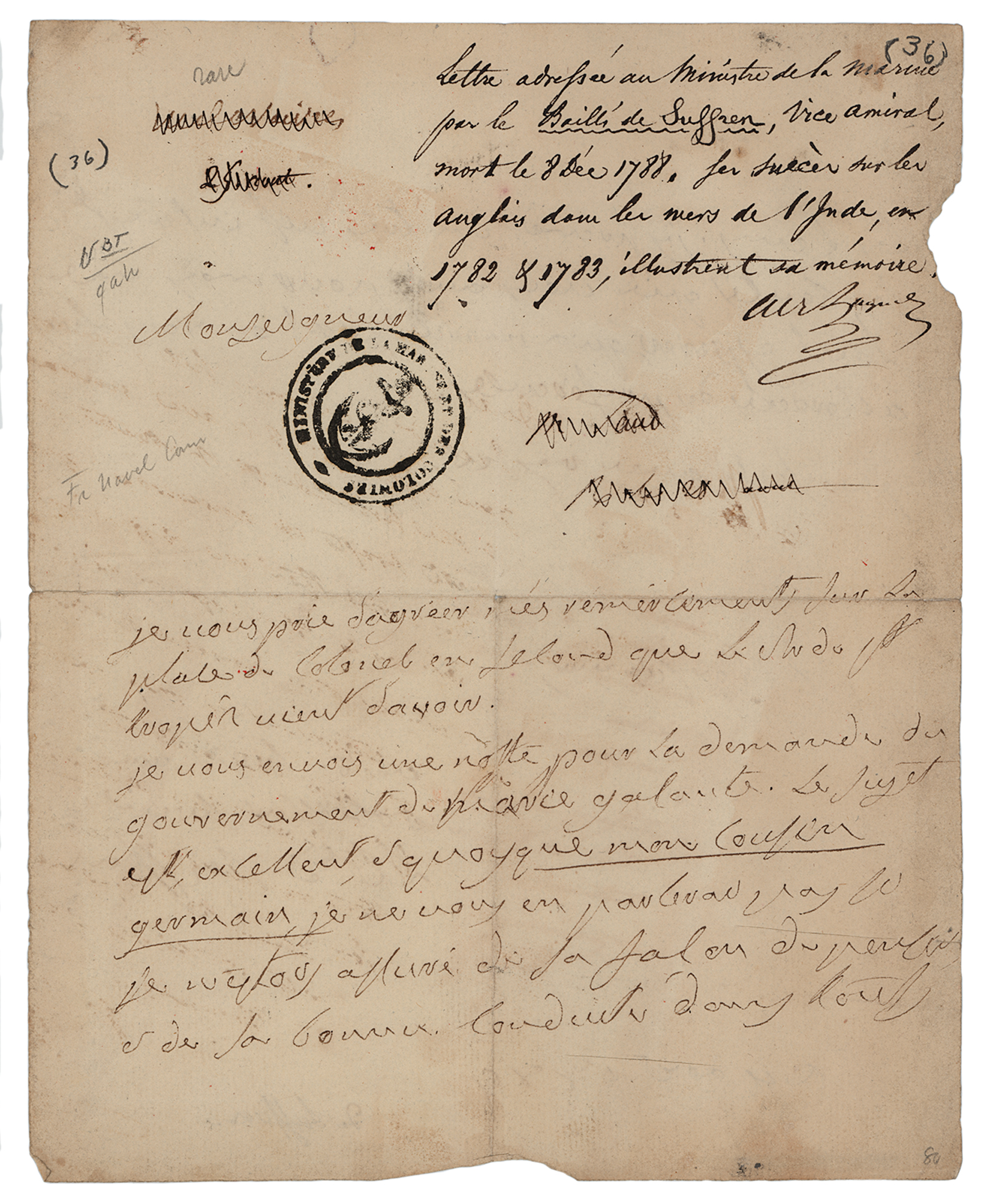 Lot #269 Pierre André de Suffren Autograph Letter Signed