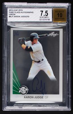 Lot #857 2015 Leaf 25th Pure Glass Green Aaron Judge Autograph (1/10) BGS NM+ 7.5/10 - Image 1