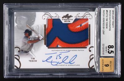 Lot #870 2016 Leaf Trinity Tim Tebow Autograph/Patch BGS NM-MT+ 8.5/9 - Image 1