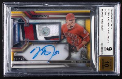 Lot #875 2016 Topps Strata Clearly Authentic Gold Mike Trout Autograph/Patch (18/25) BGS MINT 9/10 - Image 1