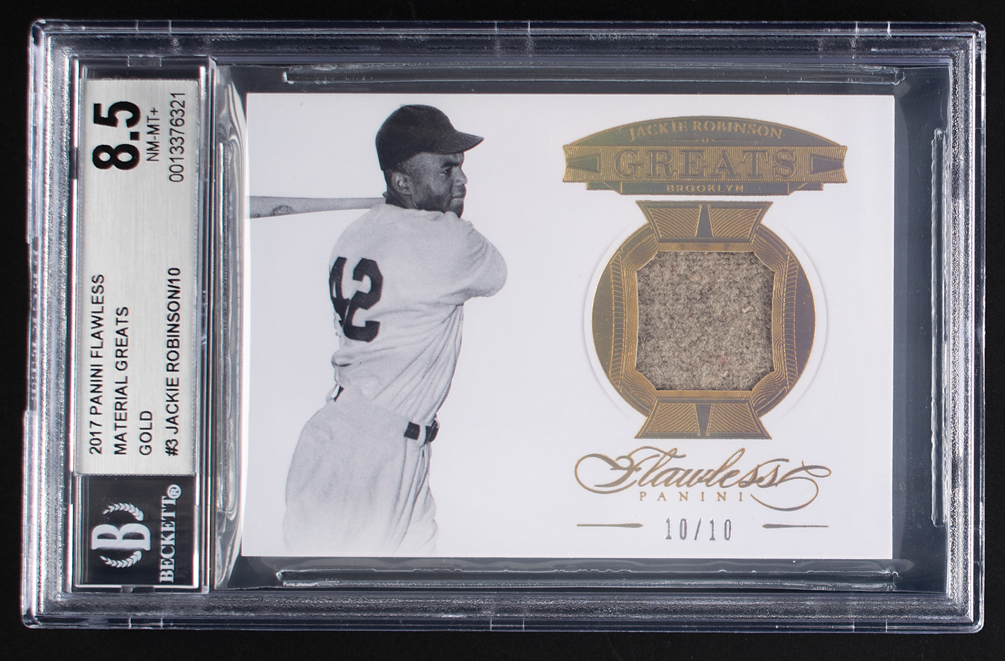2017 Panini Flawless Material Greats Gold Jackie Robinson Jersey