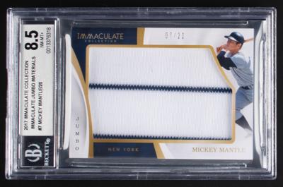 Lot #880 2017 Immaculate Collection Jumbo Materials Mickey Mantle Jersey (7/20) BGS NM-MT+ 8.5 - Image 1