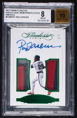 Lot #895 2017 Panini Flawless Greats Emerald Rod Carew Autograph/Patch (1/3) BGS NM-MT 8/10 - Image 1