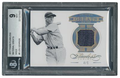 Lot #900 2017 Panini Flawless Material Greats Gold Lou Gehrig Relic (4/5) BGS MINT 9 - Image 1