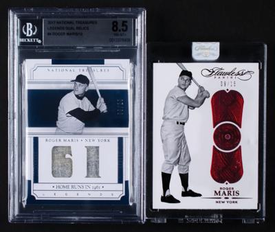 Lot #882 2017 National Treasures Legends Roger Maris Dual Relic (9/10) BGS NM-MT+ 8.5 and Panini Flawless Ruby (9/15) - Image 1