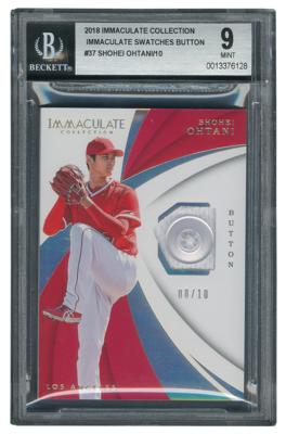 Lot #910 2018 Immaculate Collection Immaculate Swatches Shohei Ohtani Button (8/10) BGS MINT 9 - Image 1