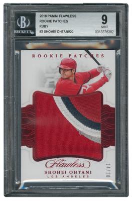 Lot #918 2018 Panini Flawless Rookie Patches Ruby Shohei Ohtani (14/20) BGS MINT 9 - Image 1