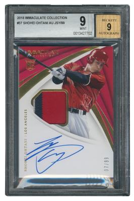 Lot #911 2018 Immaculate Collection Shohei Ohtani Autograph/Patch (7/99) BGS MINT 9/9 - Image 1
