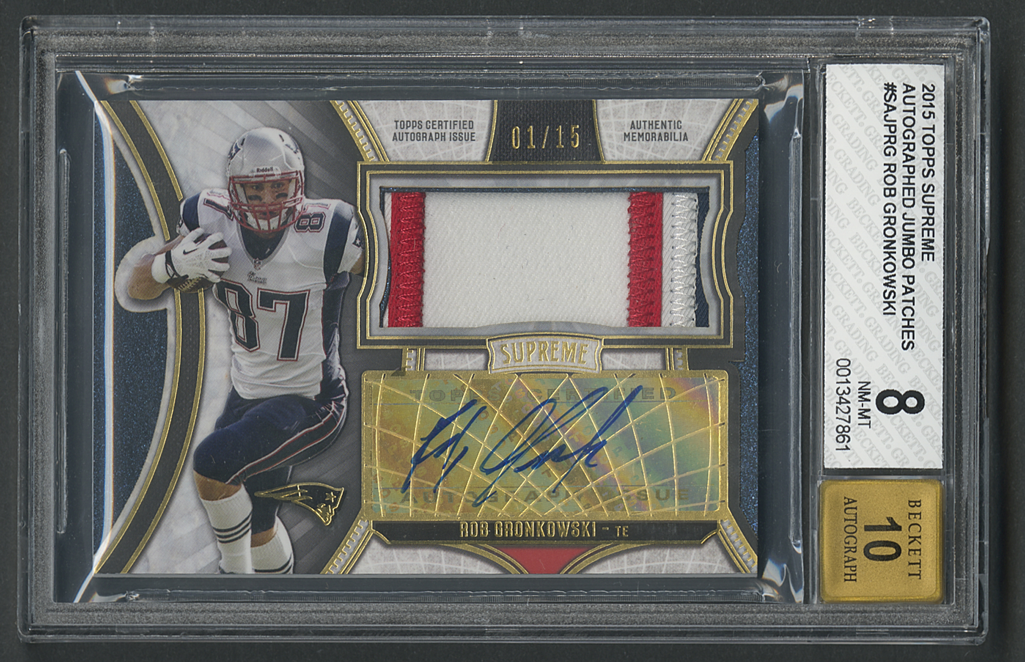 Lot #1017 2015 Topps Supreme Rob Gronkowski Autograph/Patch (1/15) BGS NM-MT 8/10