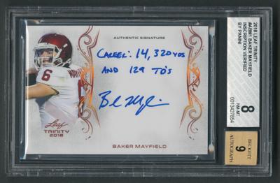 Lot #1037 2018 Leaf Trinity Baker Mayfield Autograph BGS NM-MT 8/9 - Image 1