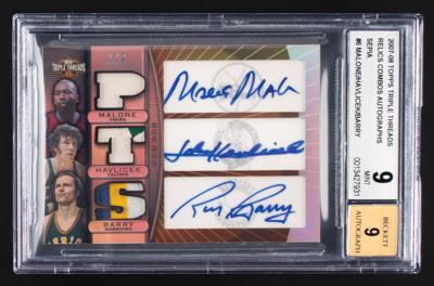 Lot #966 2007-08 Topps Triple Threads Malone/Havlicek/Barry Autograph/Relic (1/3) BGS MINT 9/9