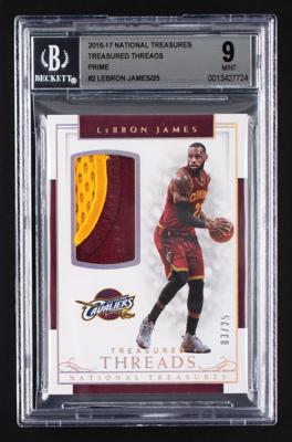 Lot #972 2016-17 National Treasures Treasured Threads Lebron James Patch (3/25) BGS MINT 9