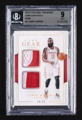 Lot #971 2016-17 National Treasures Game Gear Duals Prime James Harden Patch (10/25) BGS MINT 9