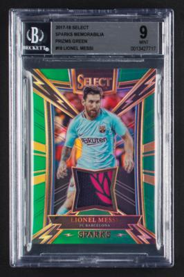 Lot #1056 2017-18 Select Sparks Memorabilia Prizms Green Lionel Messi Relic (3/5) BGS MINT 9