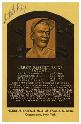 Lot #822 Satchel Paige Signed Hall of Fame Card