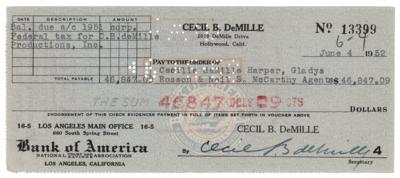 Lot #700 Cecil B. deMille Signed Check - Image 1