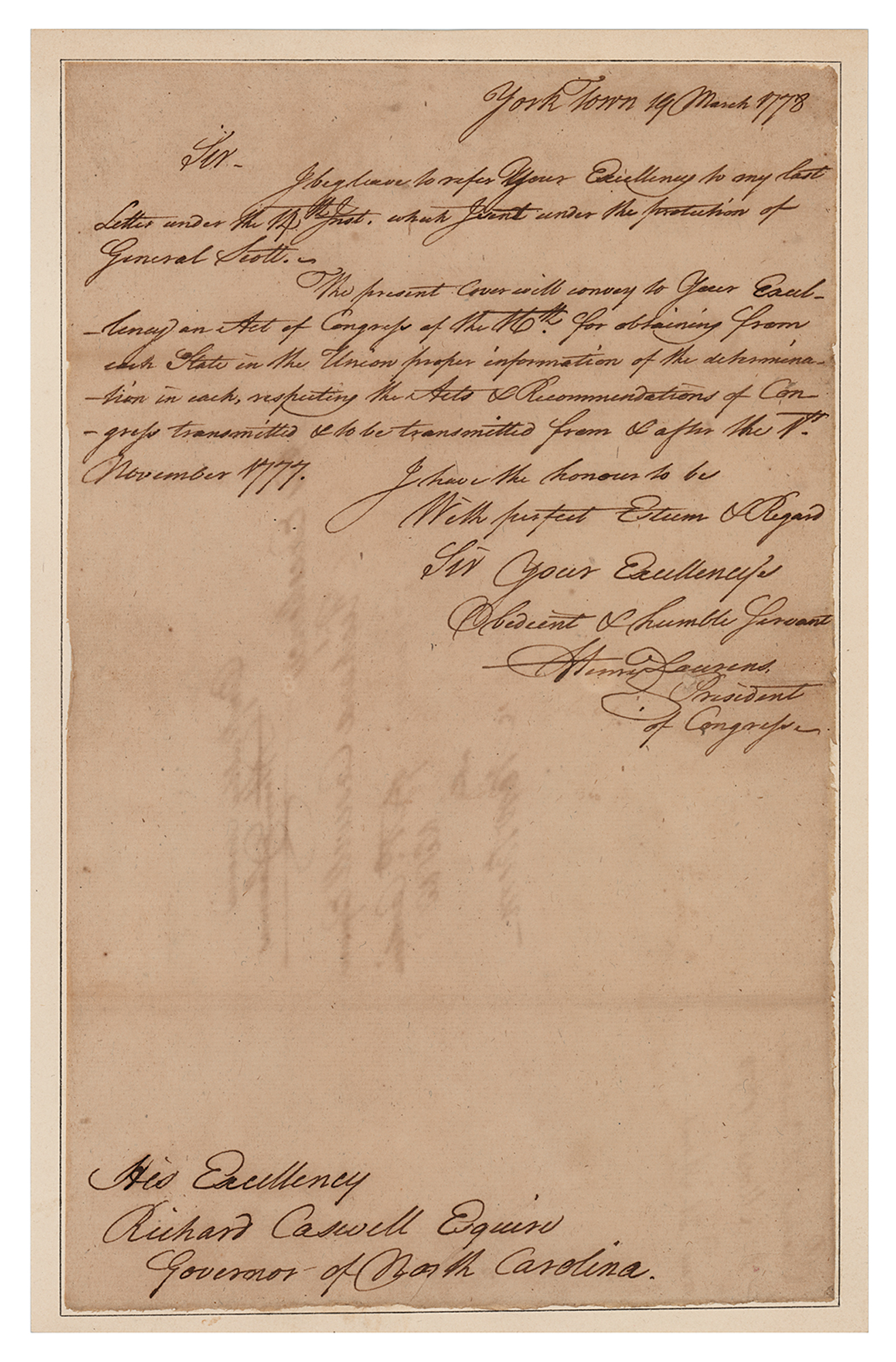 Lot #261 Henry Laurens Autograph Letter Signed