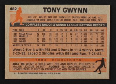 Lot #847 1983 Topps #482 Tony Gwynn Signed Rookie Card - Image 2