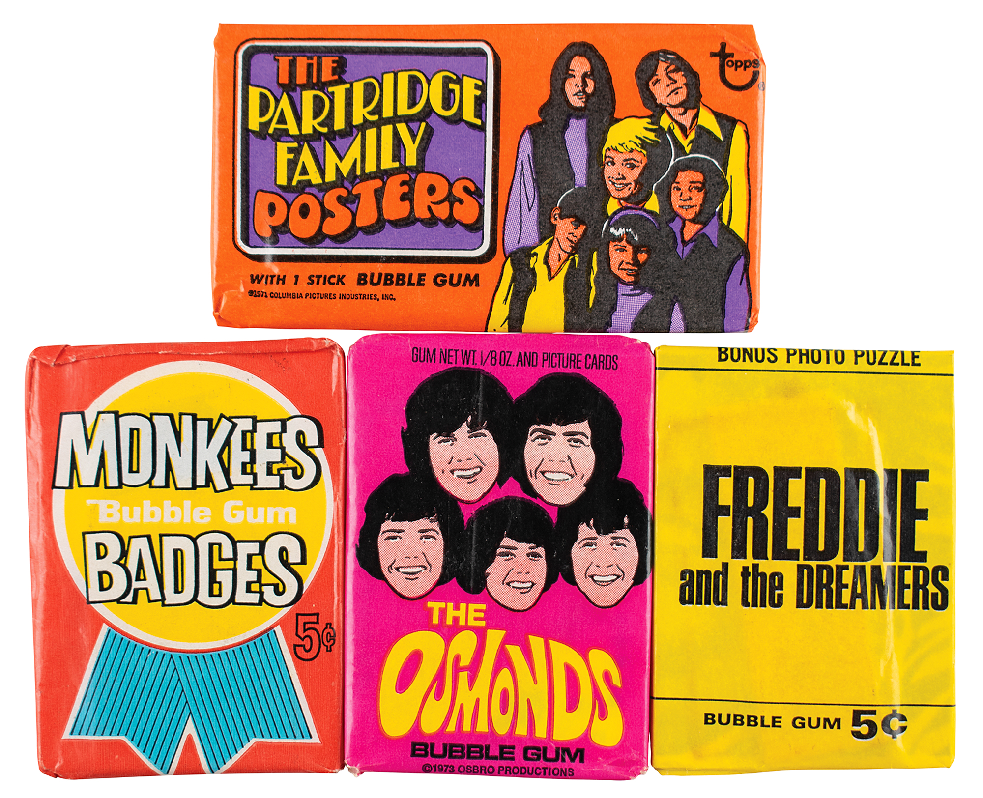 Lot #630 Music/Entertainment (4) Wax Packs: Monkees, Freddie and the Dreamers, Osmonds, and Partridge Family