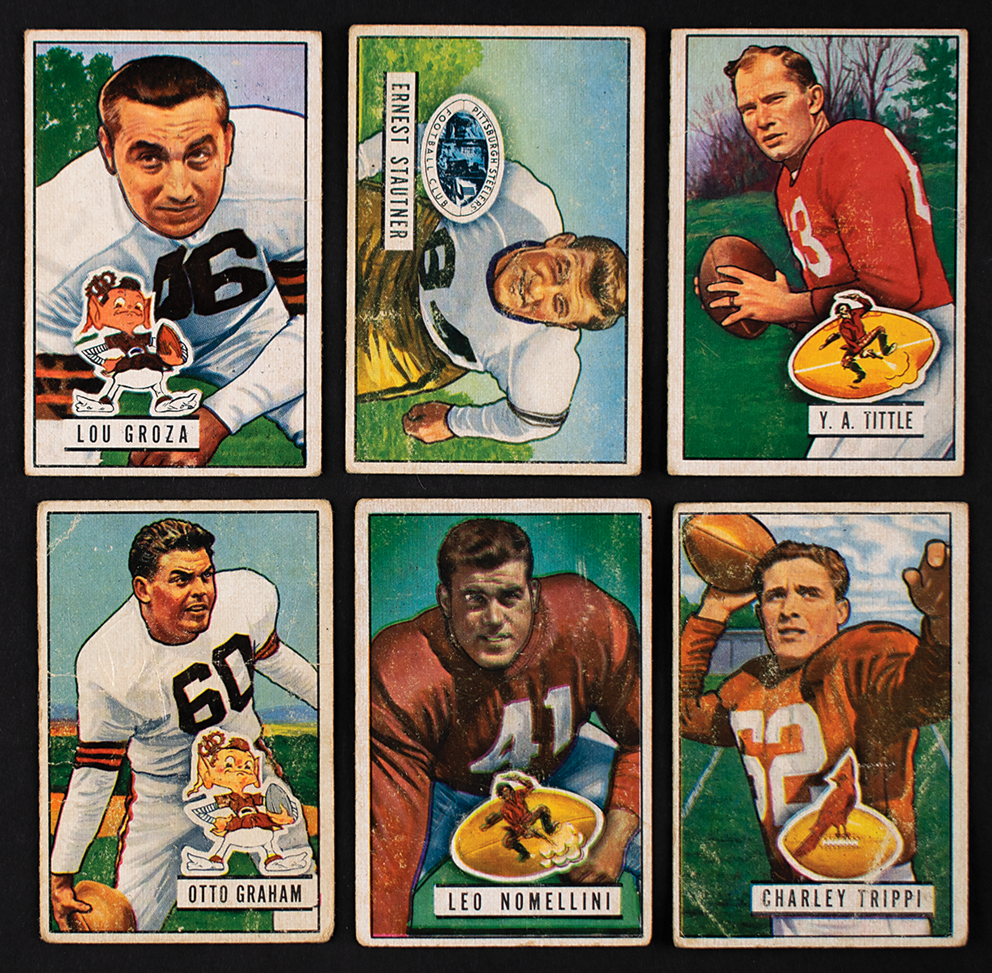 Lot #1041 1951 and 1955 Bowman Football Lot of (51) with Blanda, Groza, and Tittle