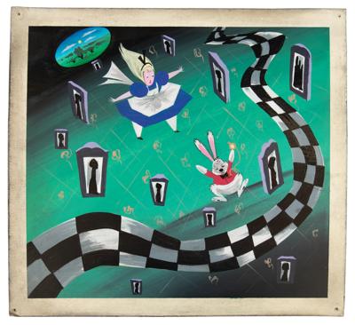 Lot #420 Mary Blair concept storyboard painting of Alice and White Rabbit from Alice in Wonderland
