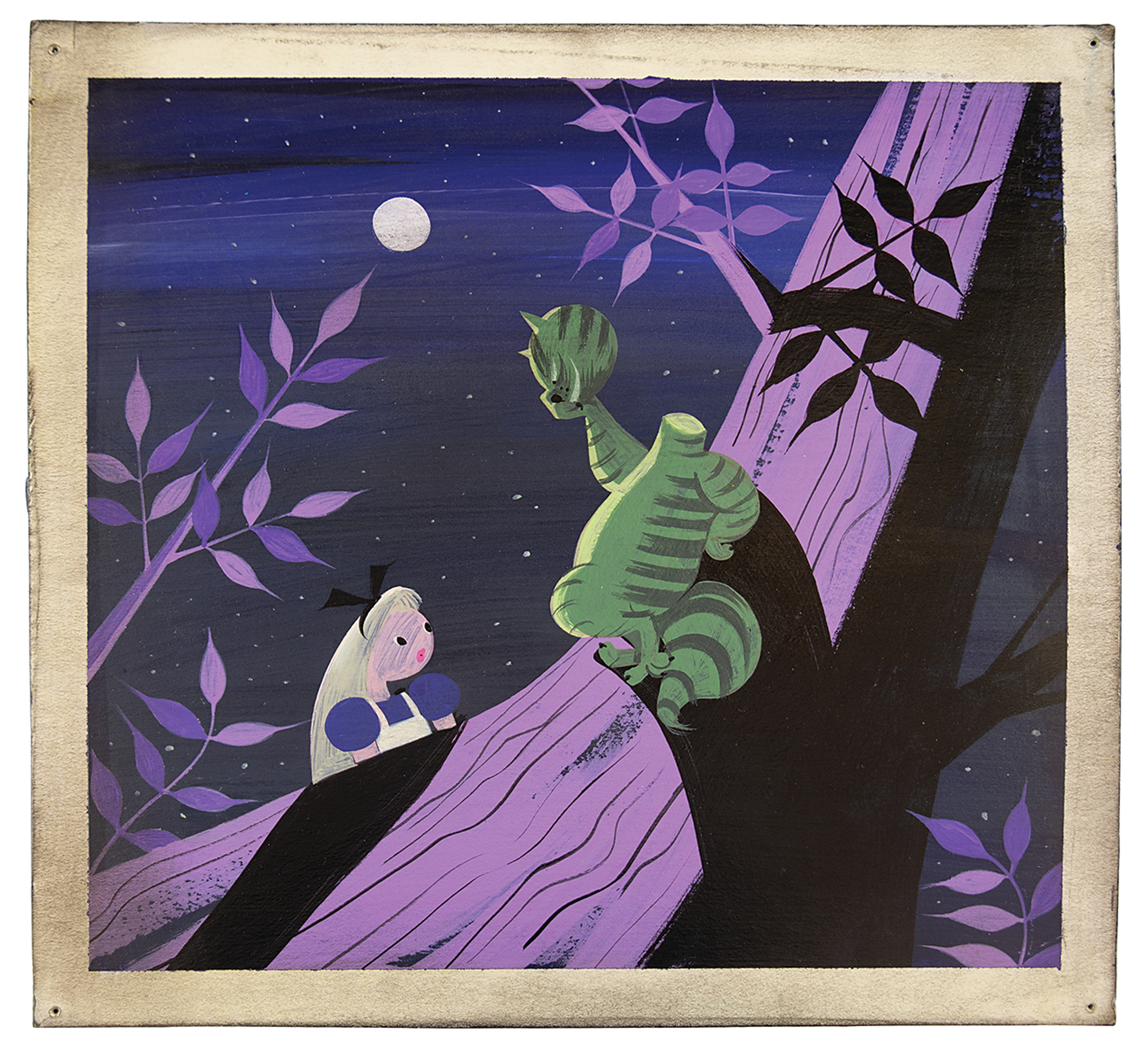 Lot #421 Mary Blair concept storyboard painting of Alice and Cheshire Cat from Alice in Wonderland