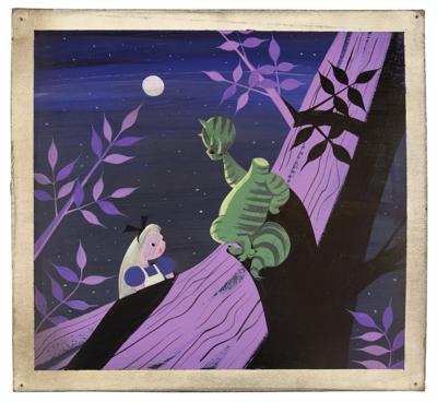 Lot #421 Mary Blair concept storyboard painting of Alice and Cheshire Cat from Alice in Wonderland