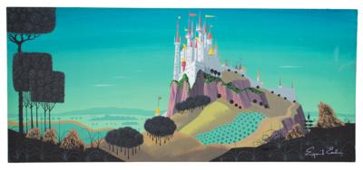 Lot #427 Eyvind Earle panorama concept storyboard painting of Sleeping Beauty's Castle from Sleeping Beauty