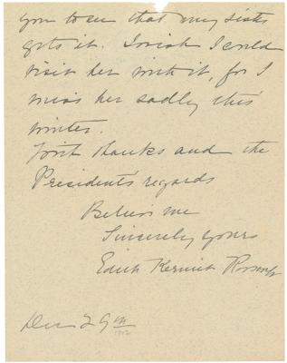 Lot #7060 Theodore and Edith Roosevelt (2) Autograph Letters Signed as President and First Lady - Image 2