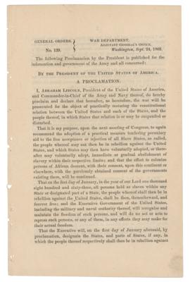 Lot #7037 Abraham Lincoln: Preliminary Emancipation Proclamation