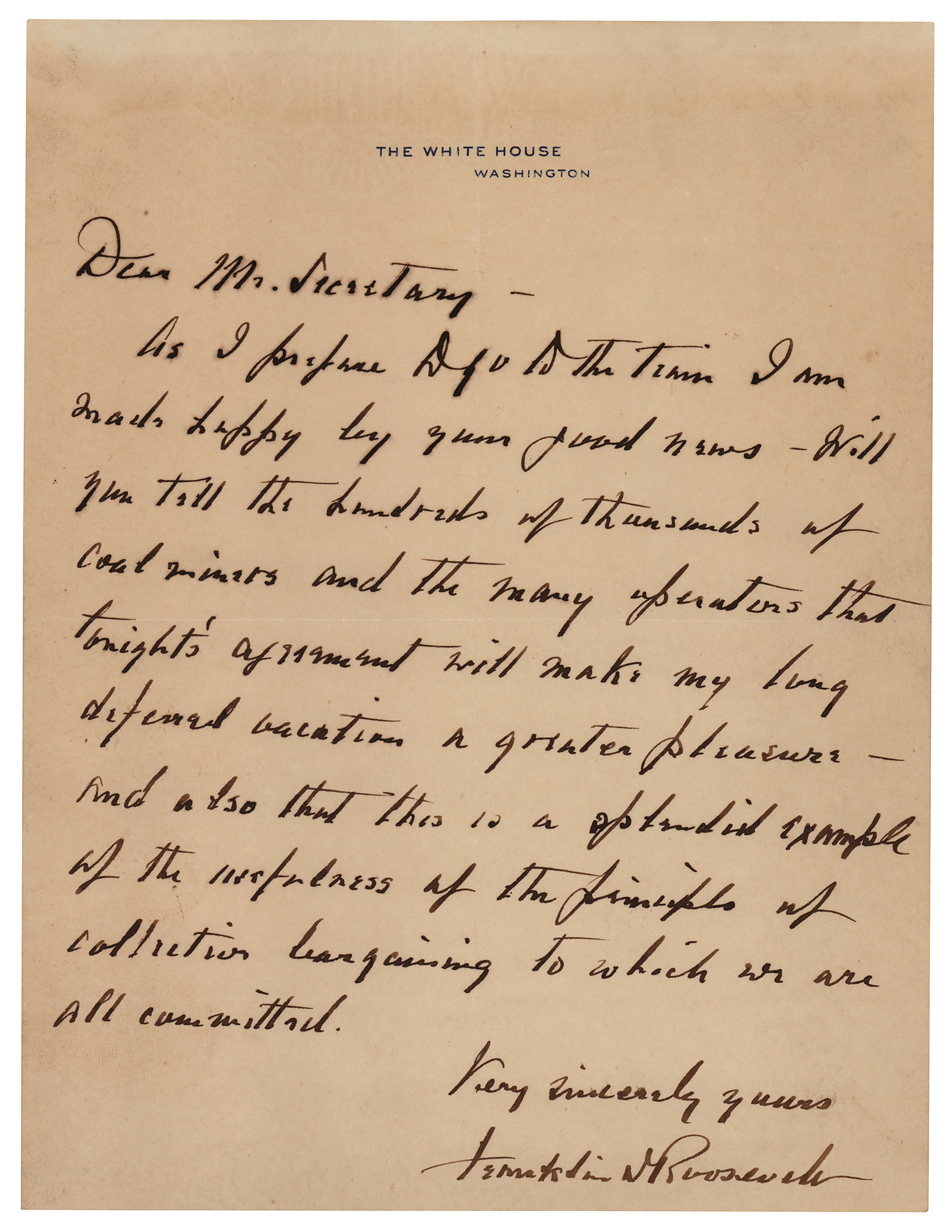 Lot #7080 Franklin D. Roosevelt Autograph Letter Signed as President